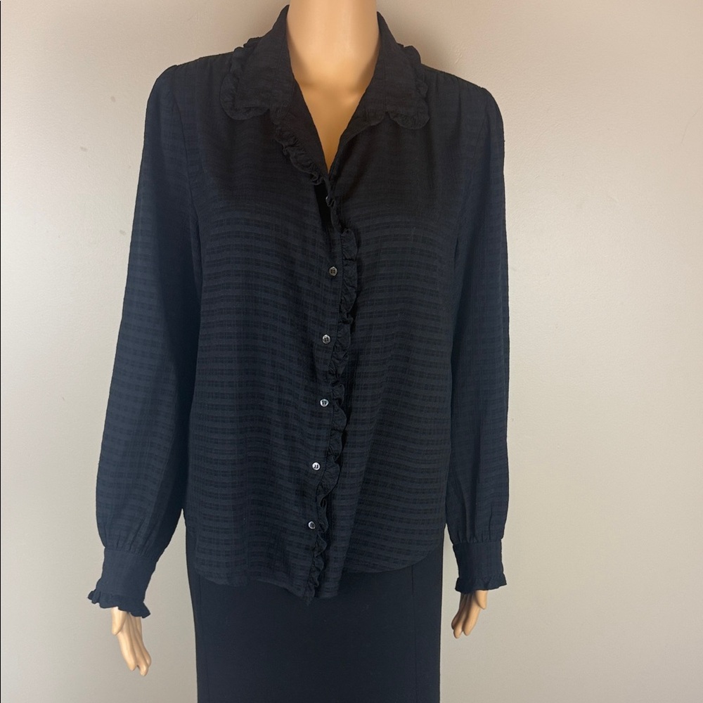 Xirena Black Gillian Ruffle Button Down Blouse